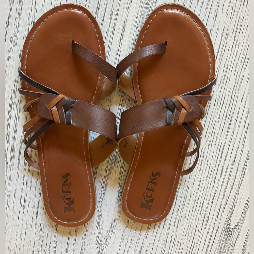 KORKS Womens Shoes RAINE Brown Flat Sandals Slides Comfort Sz 9